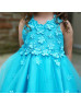 3D Flowers Blossom Tulle Curly Hem Fairy Flower Girl Dress